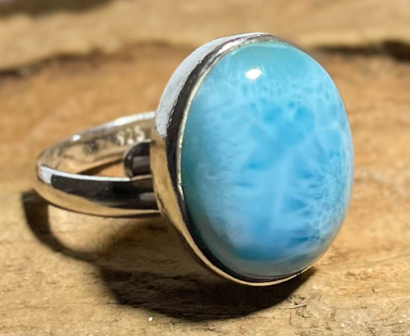 Larimar Ring aus 925er Silber Schmuck - Silberring - Größe variabel - #6461