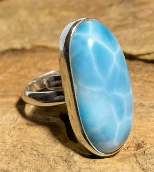 Larimar Ring aus 925er Silber - Silberring - Größe variabel - #7220