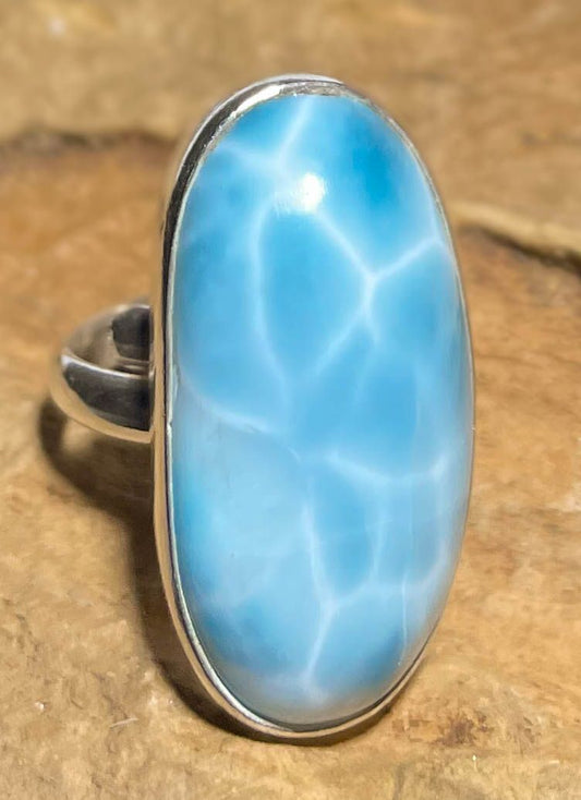 Larimar Ring aus 925er Silber - Silberring - Größe variabel - #7220
