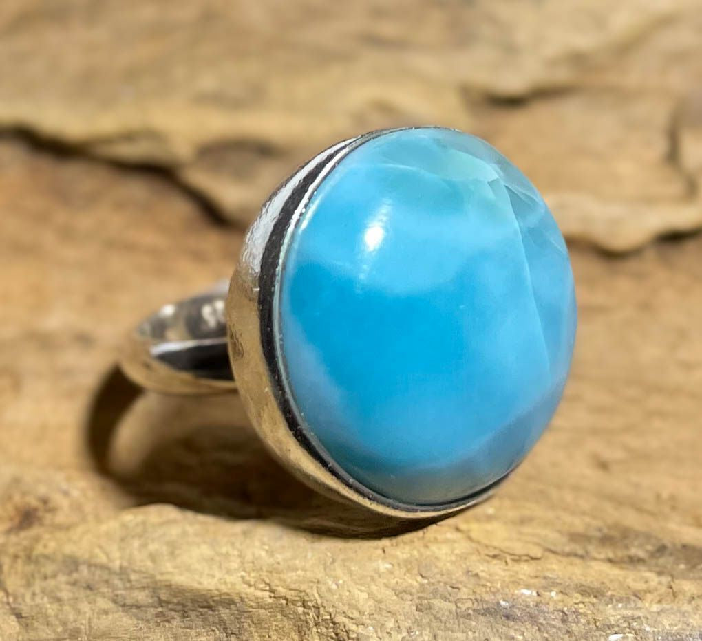 Larimar Ring aus 925er Silber - Silberring - Größe variabel - #6440