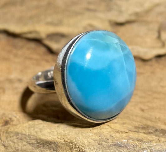 Larimar Ring aus 925er Silber - Silberring - Größe variabel - #6440