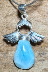 Engel Anhänger mit Larimar - Atlantisstein - Edelstein - A Qualität - 925er Silber Schmuck #7180