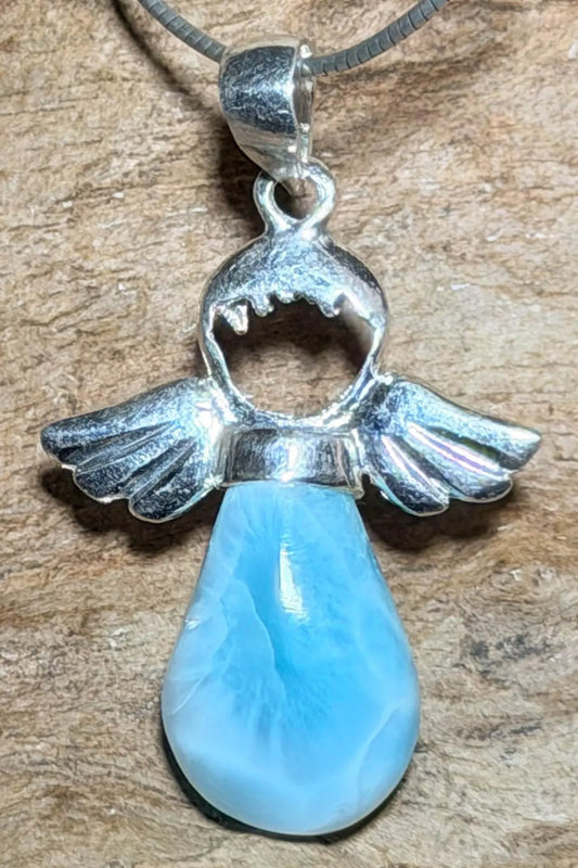 Engel Anhänger mit Larimar - Atlantisstein - Edelstein - A Qualität - 925er Silber Schmuck #7180