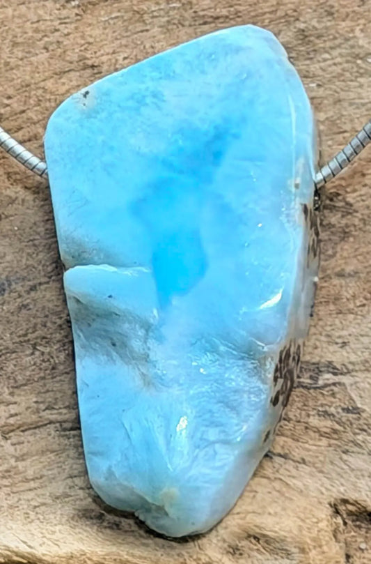 Larimar Rohstein Trommelstein Ketten Anhänger Atlantisstein - Edelstein Schmuck - A Qualität #6965