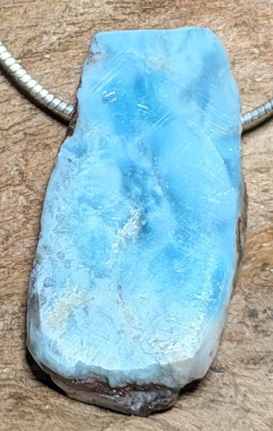 Larimar Rohstein Trommelstein Ketten Anhänger Atlantisstein - Edelstein Schmuck - A Qualität #6942