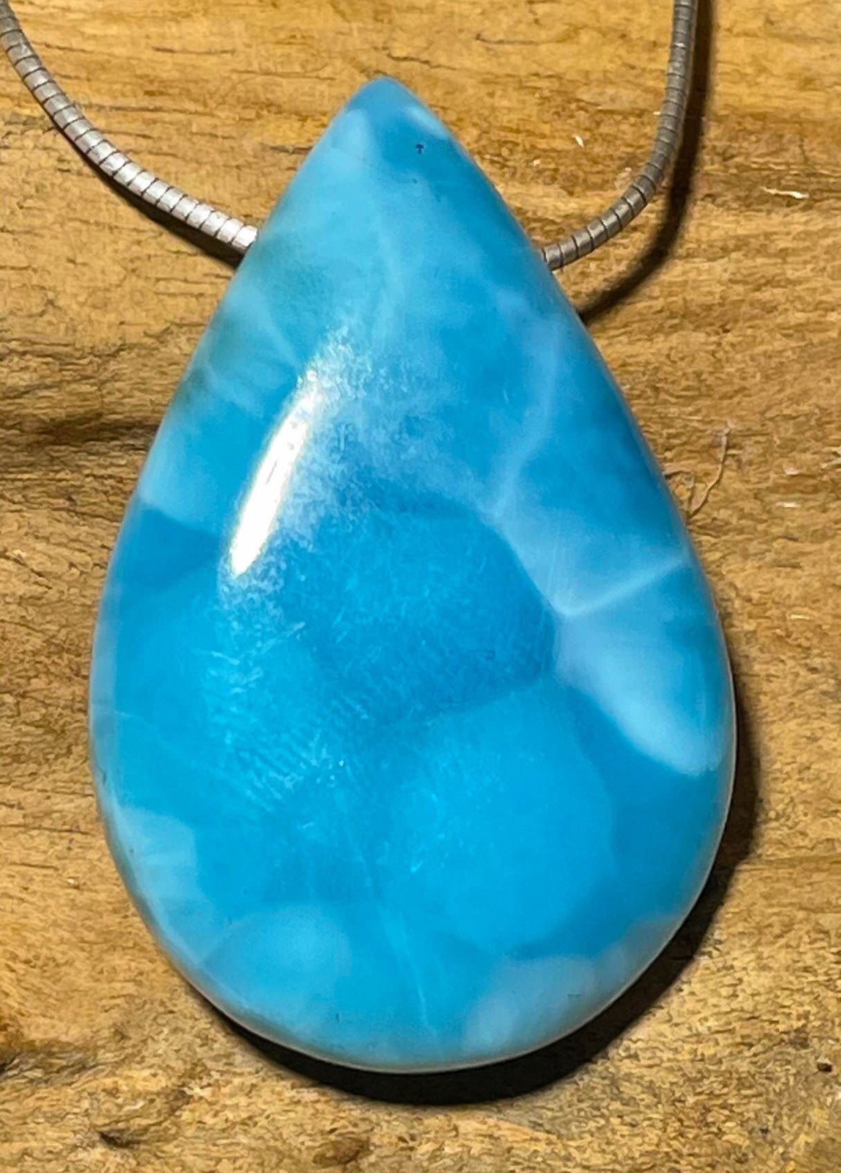 Larimar Navette Trommelstein Anhänger Atlantisstein - Edelstein Schmuck - Sonderqualität #6716