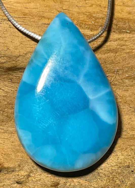 Larimar Navette Trommelstein Anhänger Atlantisstein - Edelstein Schmuck - Sonderqualität #6716
