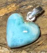 Colgante de corazón con Larimar - Piedra de Atlantis - Piedra preciosa - Colgante de plata - Calidad A - Joyas de plata 925 #6680
