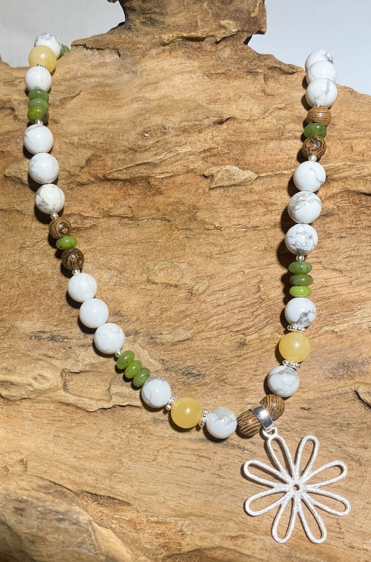 "Flower Power" Edelstein Magnesit Kette - Collier Blume - 925er Silber Schmuck #3107