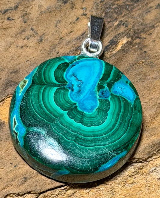 Malachit Chrysokoll Edelstein Schmuck Ketten Anhänger A Qualität - 925er Silber #7383