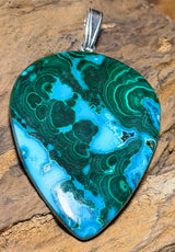 Malachit Chrysokoll Edelstein Schmuck Ketten Anhänger A Qualität - 925er Silber #7369