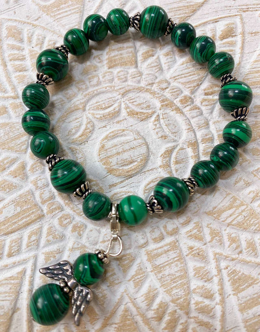Malachit Edelstein Armband - Engel Schmuck - Edelsteinaarmband - 925er Silber - #6845