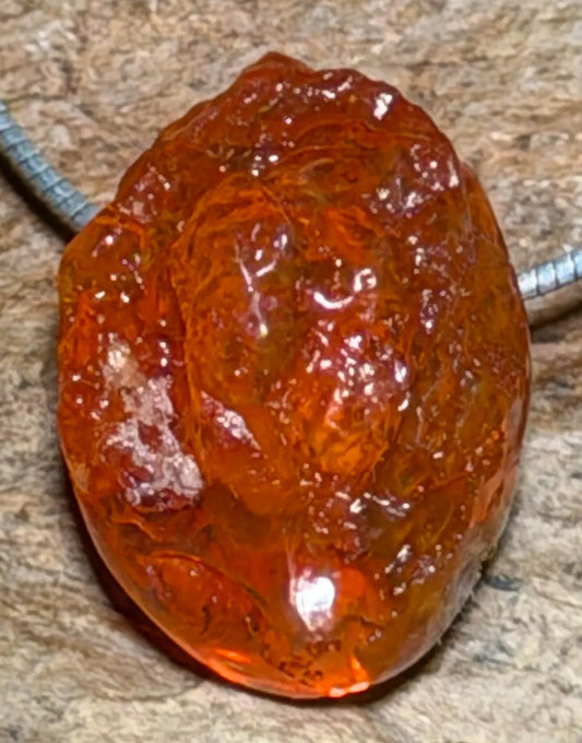 Mexikanischer Feueropal Trommelstein Anhänger - Edelstein A Qualität #7407