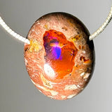 Mexikanischer Feueropal Anhänger 20 × 16 mm – Edelstein mit Stoffband #8178