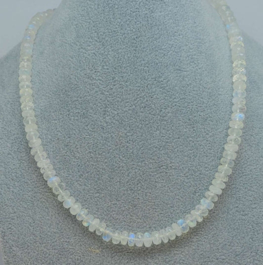 Mondstein - weißer Labradorit - Regenbogenmondstein - Edelstein Kette - Collier - Edelsteinkette - 925er Silber #6134