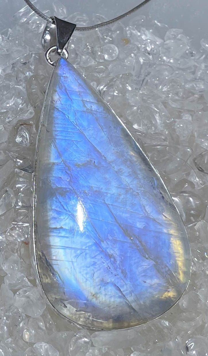 Regenbogenmondstein Edelstein Schmuck Ketten Anhänger - weißer Labradorit - A Qualität - 925er Silber #5788