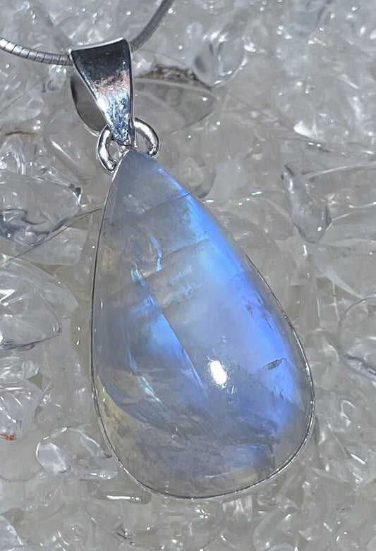 Regenbogenmondstein Edelstein Schmuck Ketten Anhänger - weißer Labradorit - A Qualität - 925er Silber #7033