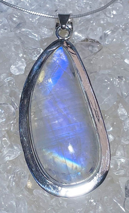 Regenbogenmondstein Edelstein Schmuck Ketten Anhänger - weißer Labradorit - A Qualität - 925er Silber #7032