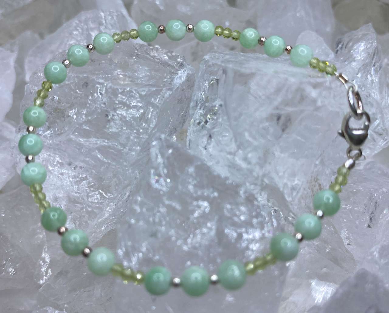 grüner Mondstein - Peridot Edelstein Schmuck Armband - Edelsteinarmband - 925er Silber - #6160