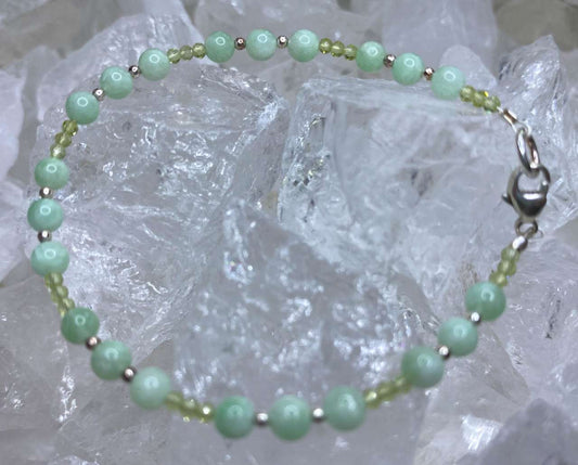 grüner Mondstein - Peridot Edelstein Schmuck Armband - Edelsteinarmband - 925er Silber - #6160