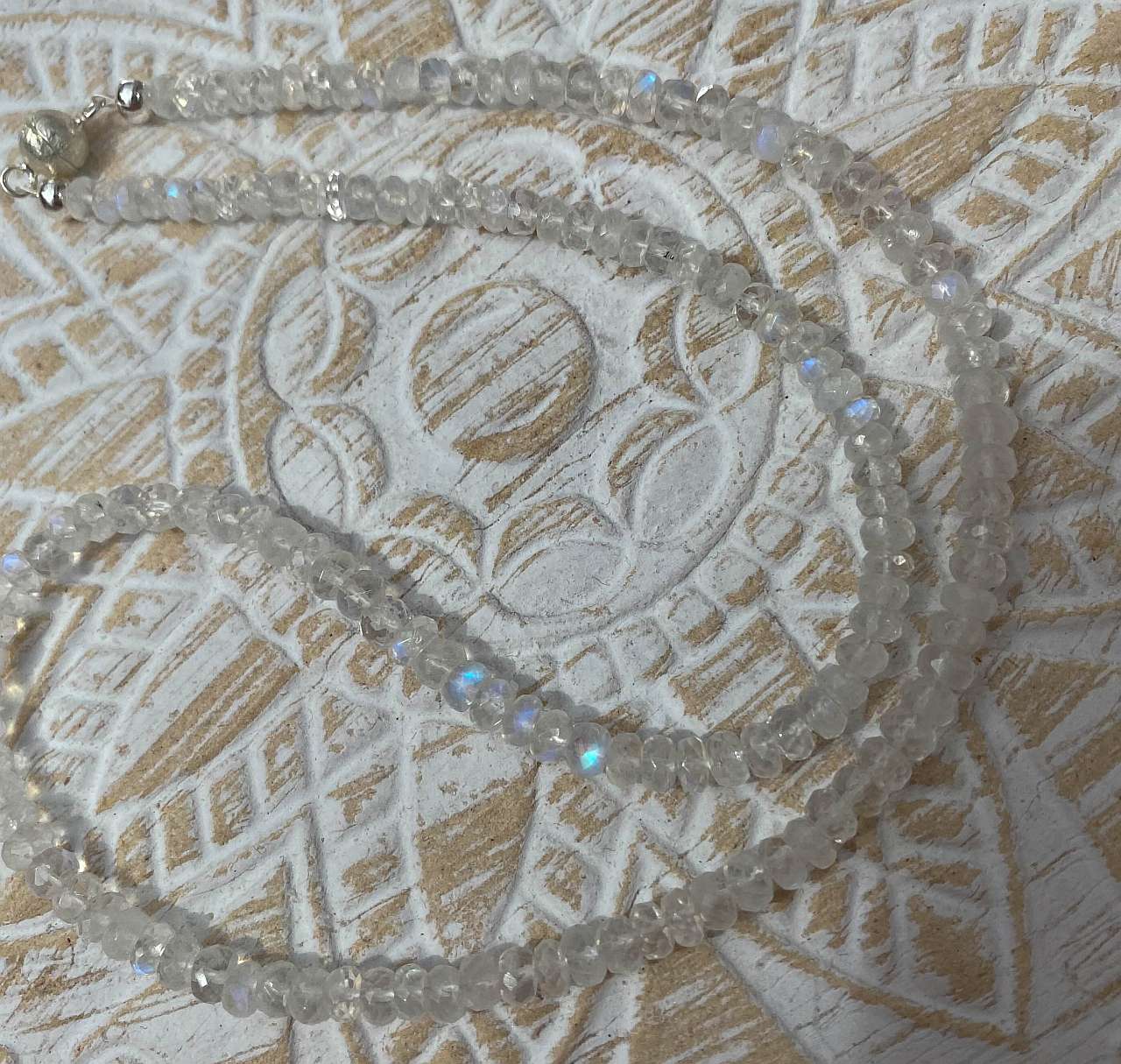 Regenbogen Mondstein facettiert - weißer Labradorit - Collier - Edelsteinkette - 925er Silber Schmuck #1114