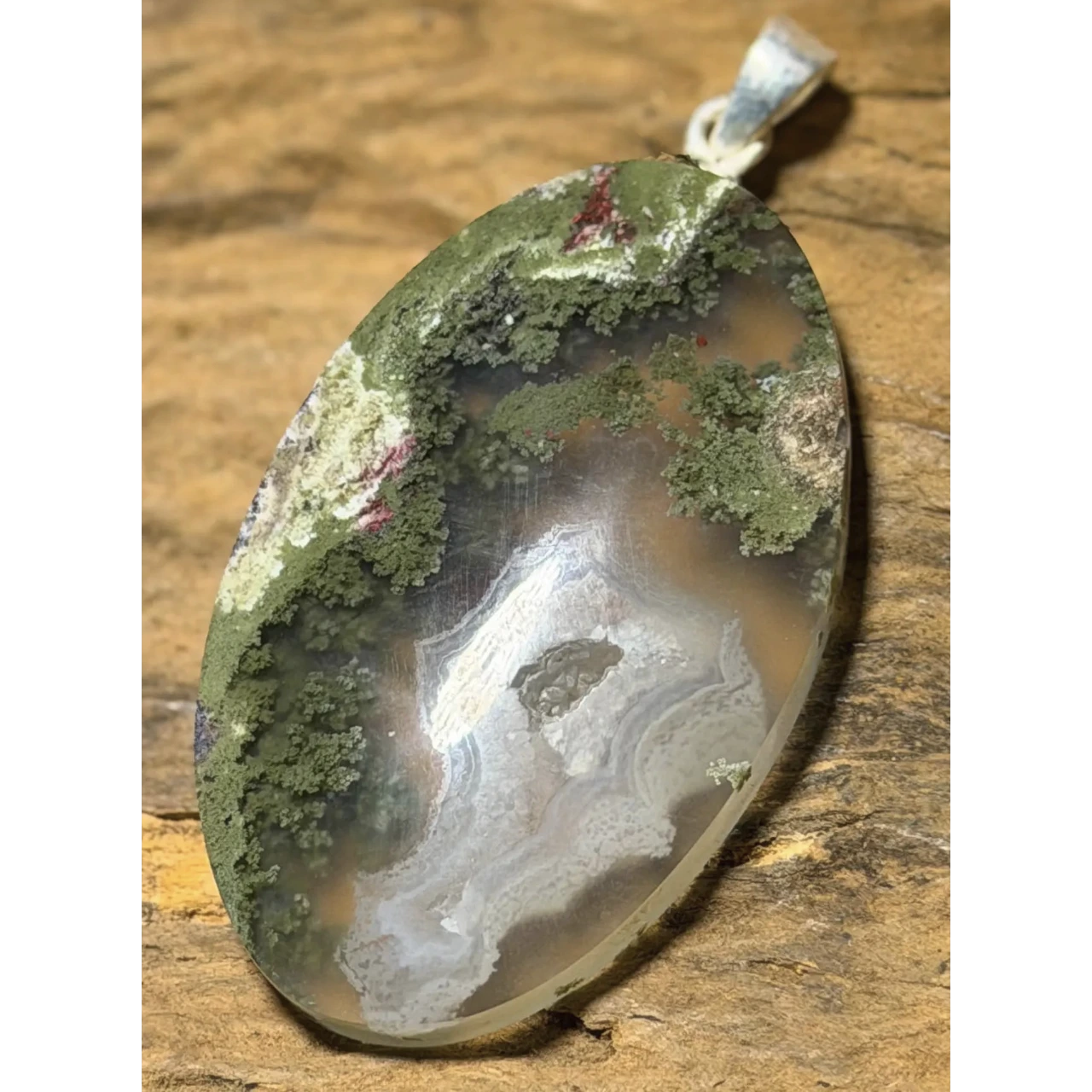 Moosachat Edelstein Schmuck Ketten Anhänger A Qualität - 925er Silber #7459 - seelensteinchen
