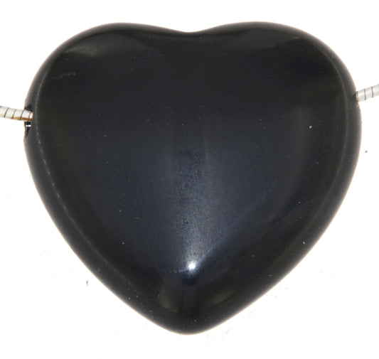 schwarzer Obsidian Herz - Trommelstein Schmuck Ketten Anhänger - Edelstein A Qualität #6920