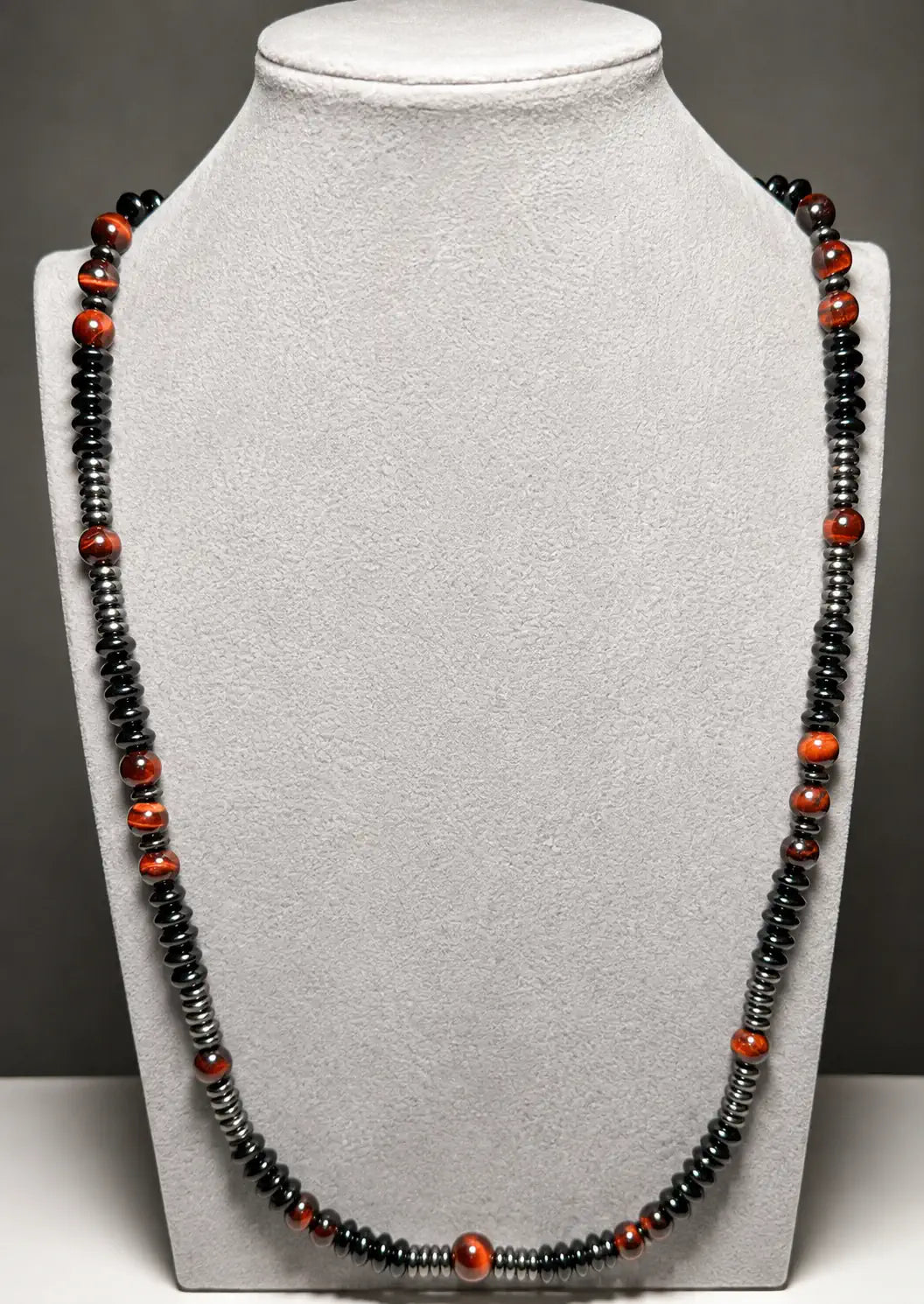 XL Edelsteinkette Onyx, Hämatit & Tigerauge – 75 cm | 925er Silber #8135