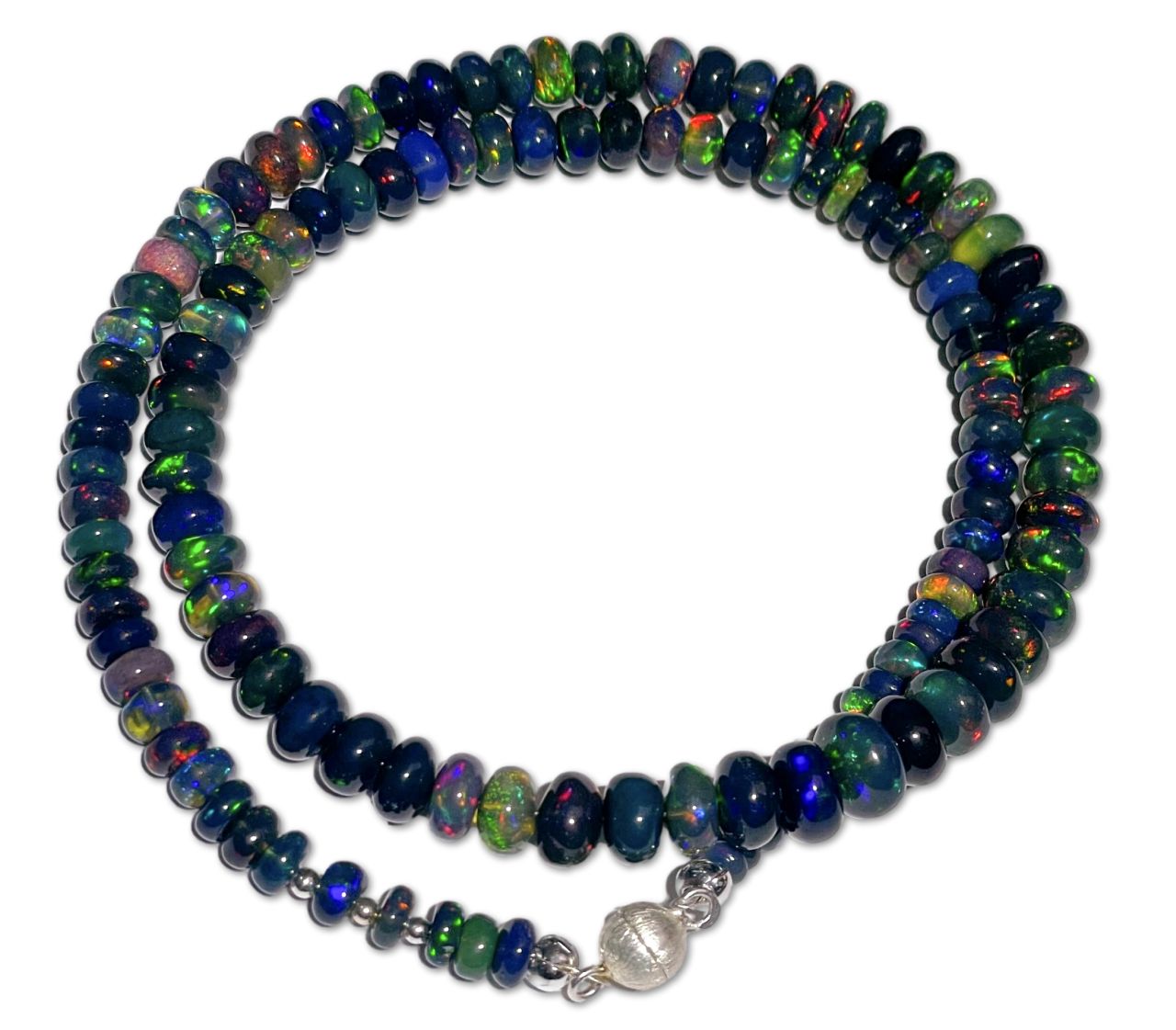 schwarzer Äthiopischer Opal Edelstein Schmuck Kette - Collier - Edelsteinkette 925er Silber #7142