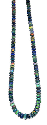 Black Ethiopian Opal Gemstone Jewelry Necklace - Collier - Gemstone Chain 925 Silver #7142