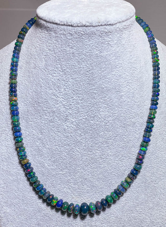 schwarzer Äthiopischer Opal Edelstein Schmuck Kette - Collier - Edelsteinkette 925er Silber #7143