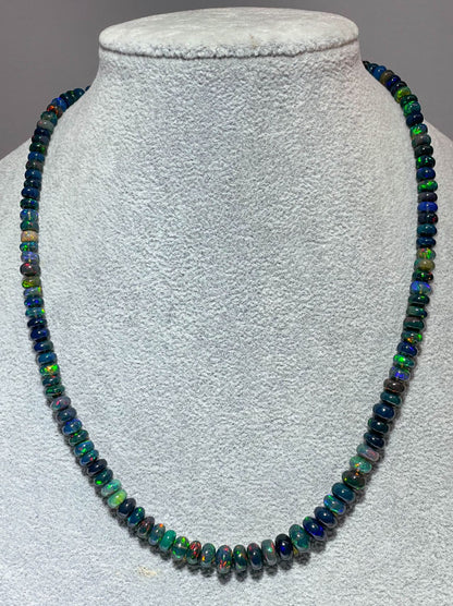 schwarzer Äthiopischer Opal Edelstein Schmuck Kette - Collier - Edelsteinkette 925er Silber #7142