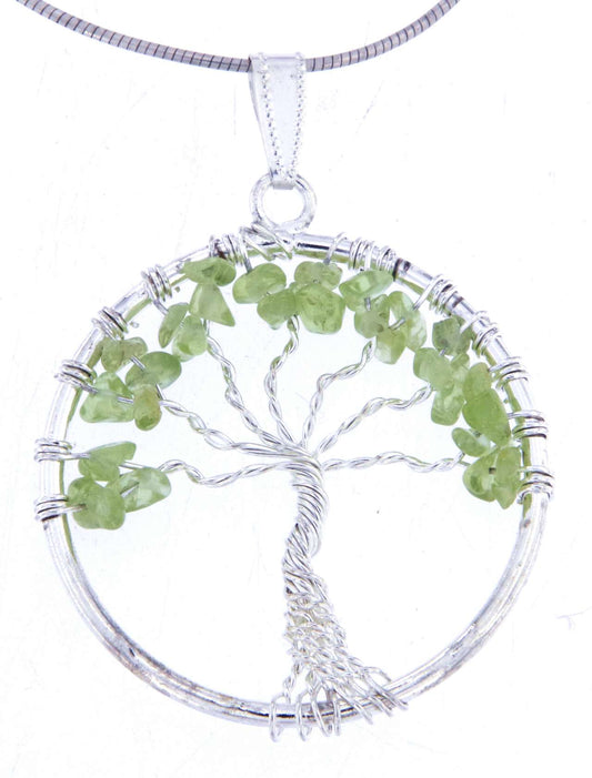 Lebensbaum Anhänger mit Peridot - Edelstein - Baum des Lebens - A Qualität - Schmuck mit 925er Silber versilbert #6740
