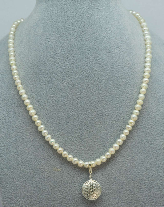 Süßwasser Perle Edelstein Kette - Collier - Edelsteinkette - 925er Silber #6074