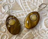 Retro Ohrringe aus Perlmutt - Orangencalcit - A Qualität - 925er Silber Schmuck #6857