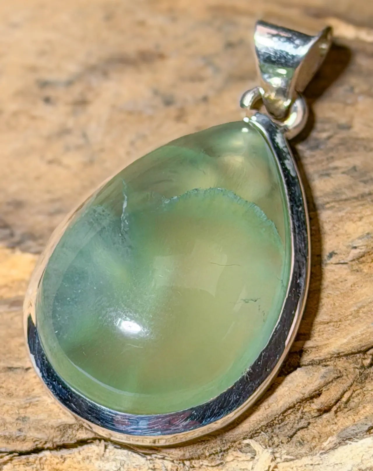 Prehnit Edelstein Schmuck Ketten Anhänger A Qualität - 925er Silber #7419