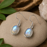 Pendientes finos de piedra lunar - Piedra lunar arcoíris - Calidad A - Plata 925 #5801