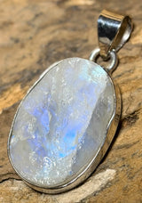Edelstein Anhänger mit Regenbogenmondstein - Mondstein A Qualität - 925er Silber #5765