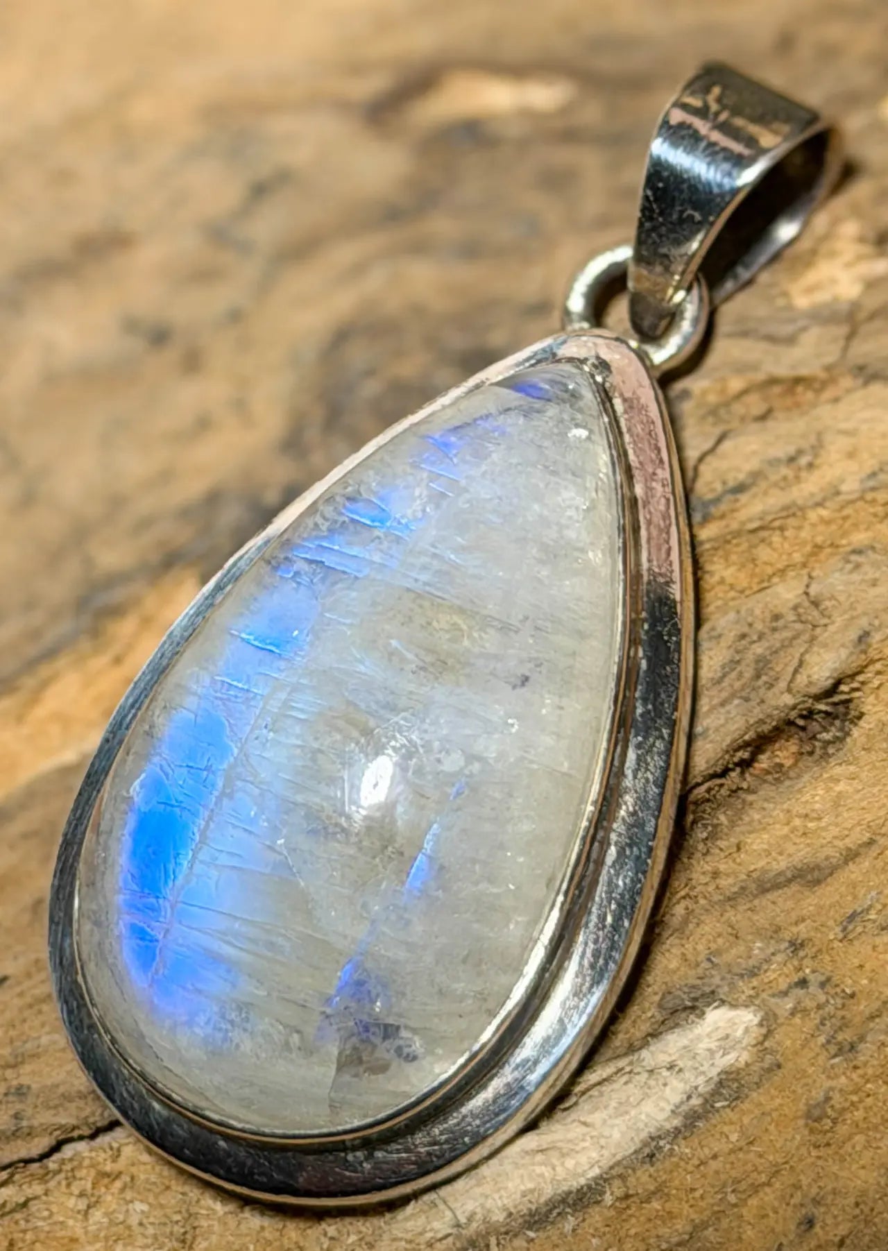 Regenbogenmondstein Edelstein Schmuck Ketten Anhänger - weißer Labradorit - A Qualität - 925er Silber #5764