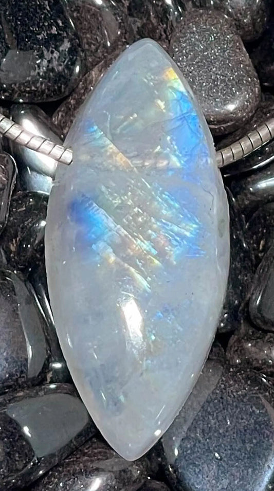 Mondstein - Regenbogenmondstein - weißer Labradorit Trommelstein Schmuck Ketten Anhänger - A Qualität #7137