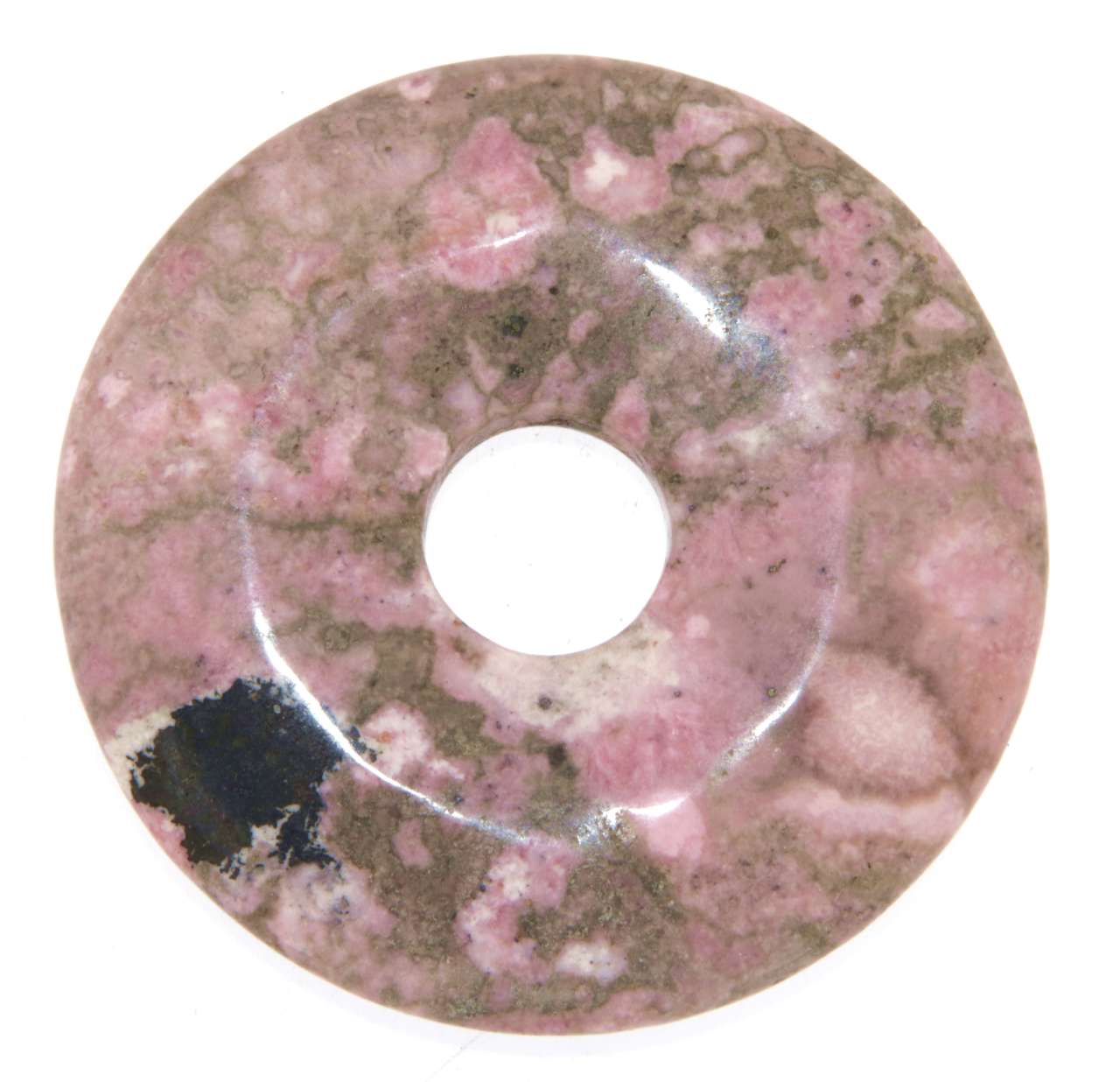 Rhodonit Donut - PI Scheibe - Edelstein Schmuck Ketten Anhänger 50mm - A Qualität #6357