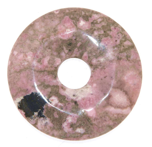 Rhodonit Donut - PI Scheibe - Edelstein Schmuck Ketten Anhänger 50mm - A Qualität #6357