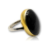 Elegant black tourmaline ring made of 935 silver - 24K gold plated - Made in Germany - Size 59 - #5267