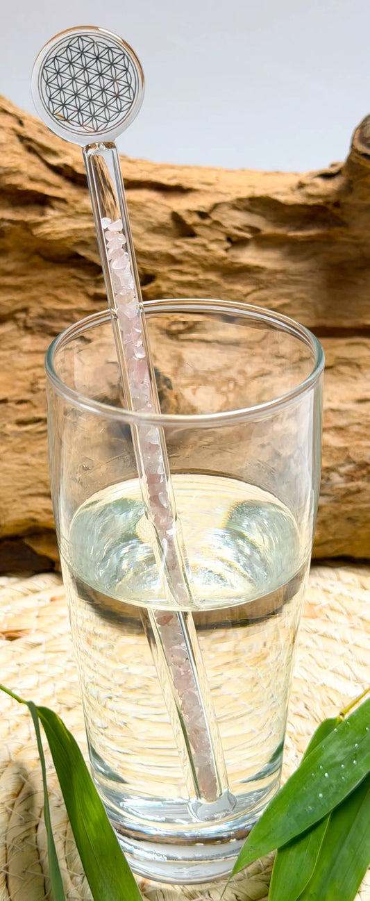 Edelsteinwasser Rosenquarz PREMIUM Vital Crystal Water Stick - Blume des Lebens - Wasseraufbereitung - seelensteinchen