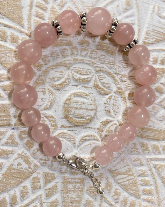 Rosenquarz Edelstein Armband - Edelsteinarmband - 925er Silber Schmuck - #6235