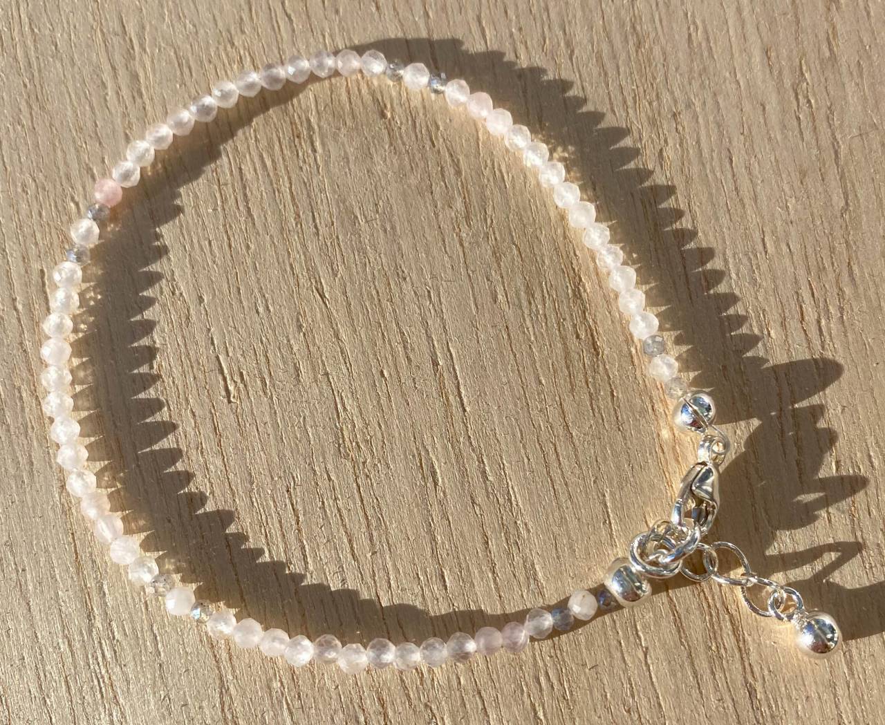 Rosenquarz facettiert Edelstein Schmuck Armband - 925er Silber - #6049