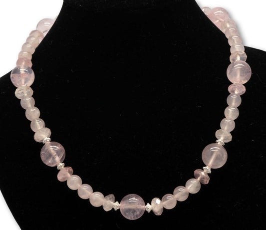 Rosenquarz Edelstein Schmuck Kette - Collier - 925er Silber #5297
