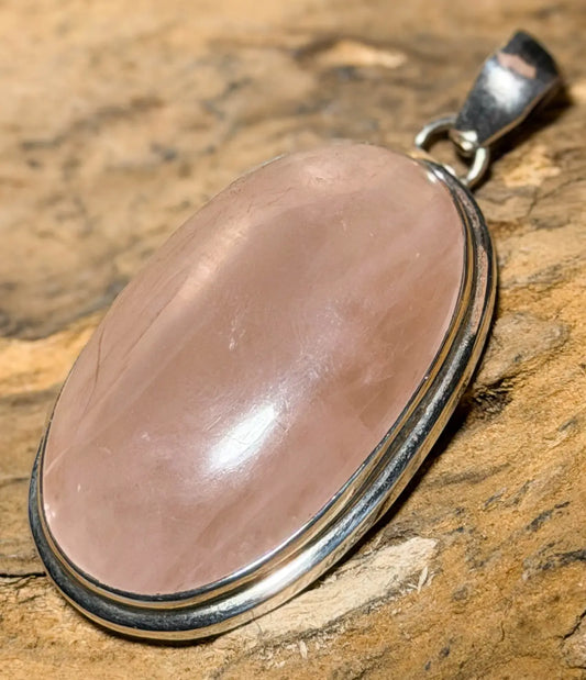 Edelstein Schmuck Ketten Anhänger mit Rosenquarz - A Qualität - 925er Silber #7034