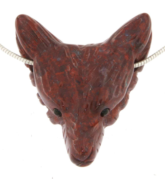 Wolf roter Jaspis / Brekzien Jaspis Schmuck Ketten Anhänger Wolfskopf - Edelstein A Qualität #6959
