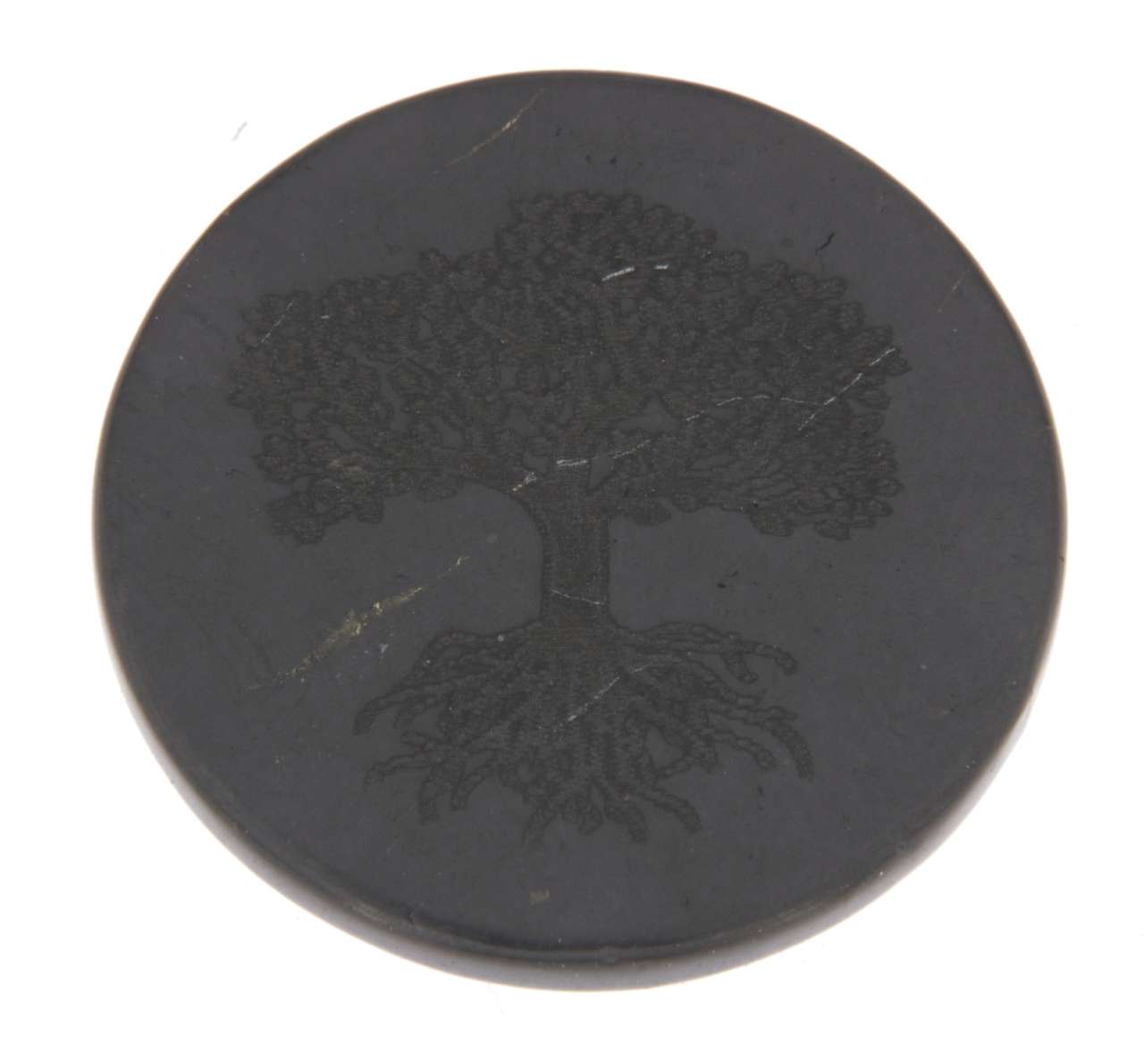 Schungit Handy Platte Baum des Lebens - Lebensbaum - rund 30mm poliert - Schutzplatte